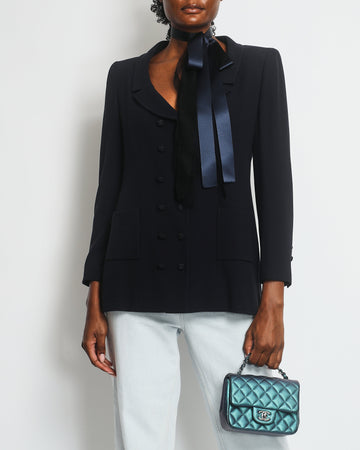 Pearl Street Bags Chanel 98P  Navy Jacket with CC Logo Button Detail and Silk Bow Detail Size FR 38 (UK 10)