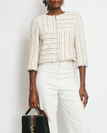 Pearl Street Bags Chanel Cream, Blue and Red Tweed Zip Jacket with Cropped Sleeves Size FR 36 (UK 8)