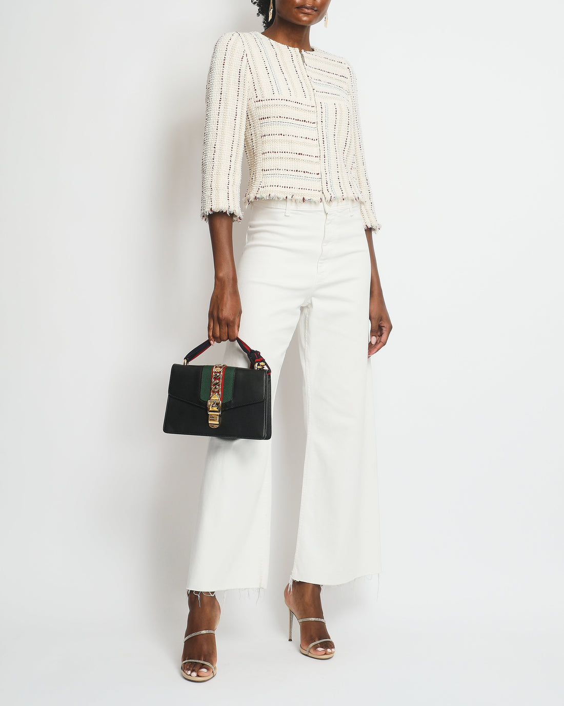 Pearl Street Bags Chanel Cream, Blue and Red Tweed Zip Jacket with Cropped Sleeves Size FR 36 (UK 8)