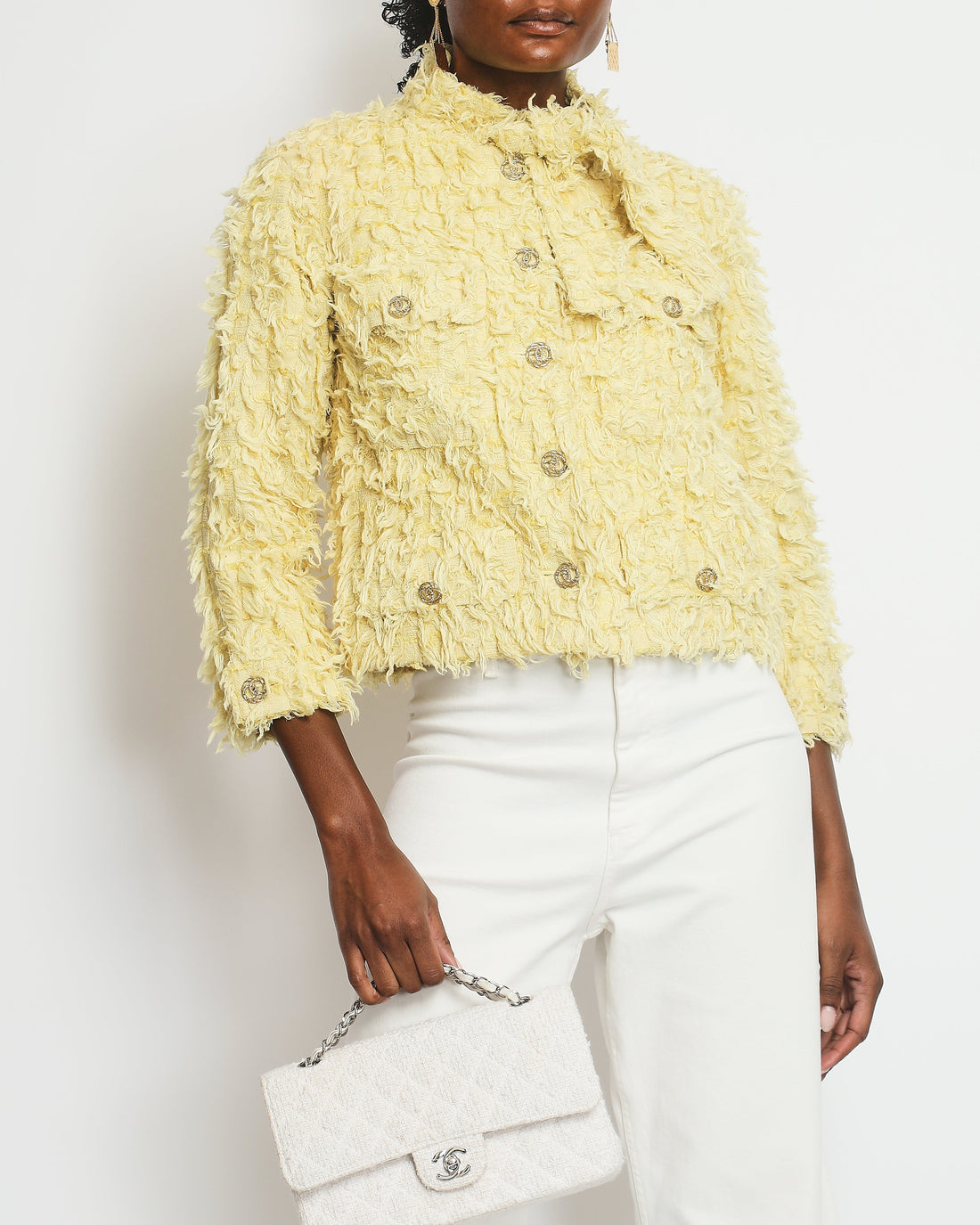 Pearl Street Bags Chanel Cruise 2021 Yellow Textured Jacket with Neck Tie Detail FR 34 (UK 6)