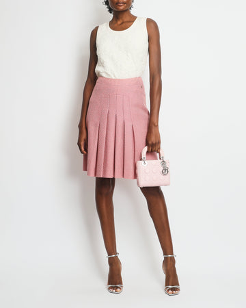 Pearl Street Bags Chanel Pink Tweed Pleated Skirt with Gold Logo Skirt Size FR 38 (UK 10)