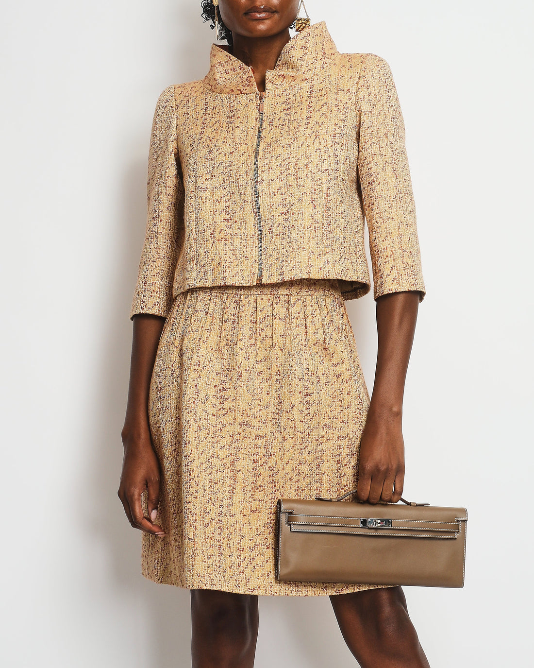 Pearl Street Bags Chanel 01/P Spring 2001 Beige, Burgundy Two-Piece Jacket and Skirt Set FR 34 (UK 6)
