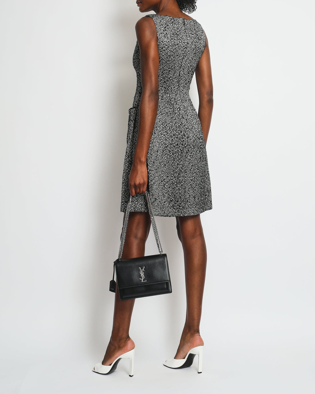 Pearl Street Bags Chanel Grey and Black Tweed Sleeveless Mini Dress Size FR 38 (UK 10)