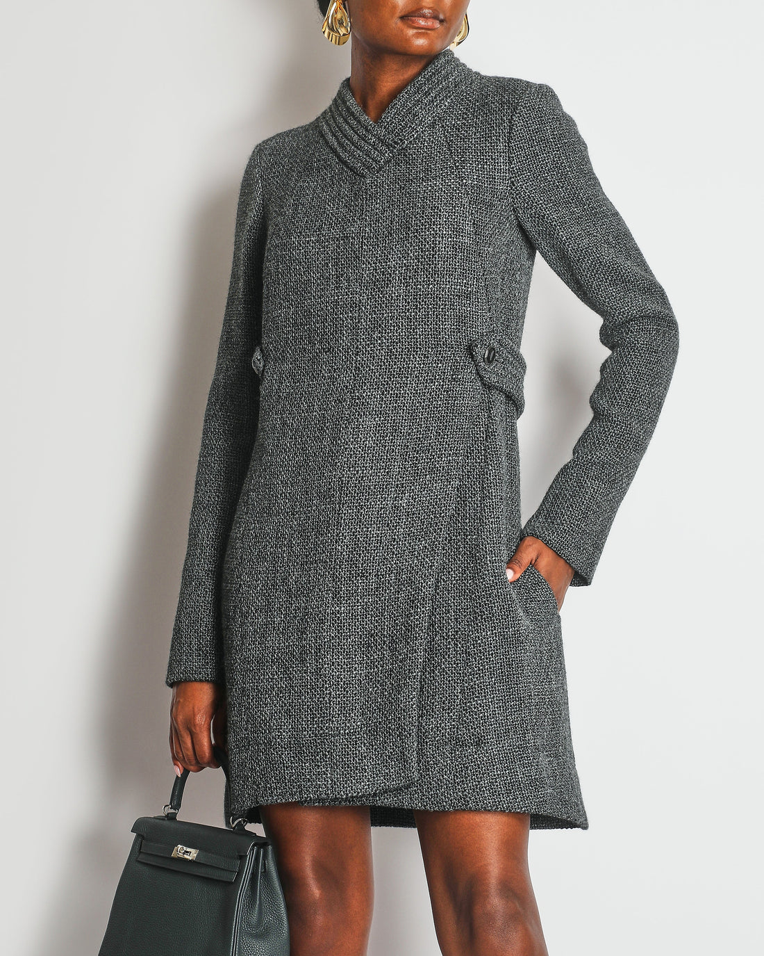 Pearl Street Bags Chanel 12A Grey Tweed Long-Sleeve Mini Dress with Belt Detail Size FR 38 (UK 10) RRP ¬£3,050