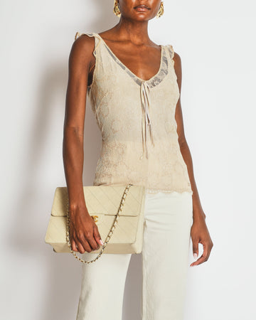 Pearl Street Bags Chanel Beige Lace Lingerie Top with Ribbon Details Size FR 38 (UK 10)