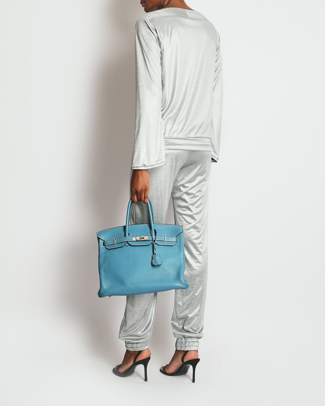 Pearl Street Bags Chanel Silver Metallic Jogger Set with CC Logo Details Size FR 36 (UK 8)