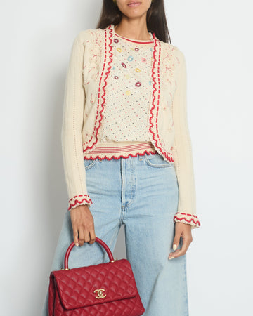 Pearl Street Bags Chanel 05/C Ivory and Red igan Top Set with Eyelet and Crochet Detail FR 38 (UK 10)
