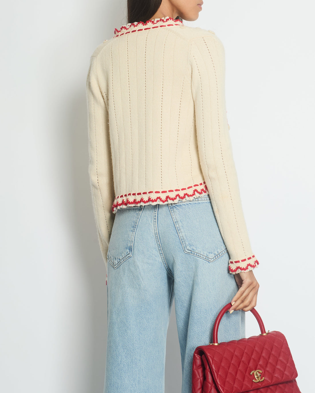 Pearl Street Bags Chanel 05/C Ivory and Red igan Top Set with Eyelet and Crochet Detail FR 38 (UK 10)