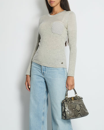 Pearl Street Bags Chanel Grey Round Neck Long Sleeve Top with Quilted Pocket Detail FR 34 (UK 6)