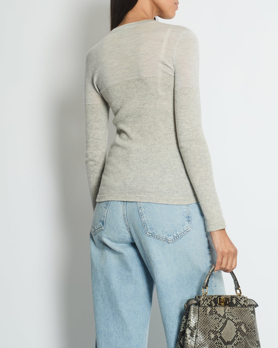 Pearl Street Bags Chanel Grey Round Neck Long Sleeve Top with Quilted Pocket Detail FR 34 (UK 6)