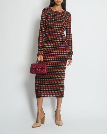 Pearl Street Bags Chanel Orange Ribbed Long Sleeve Round Neck Maxi Dress with CC Button Detail FR 40 (UK 12)