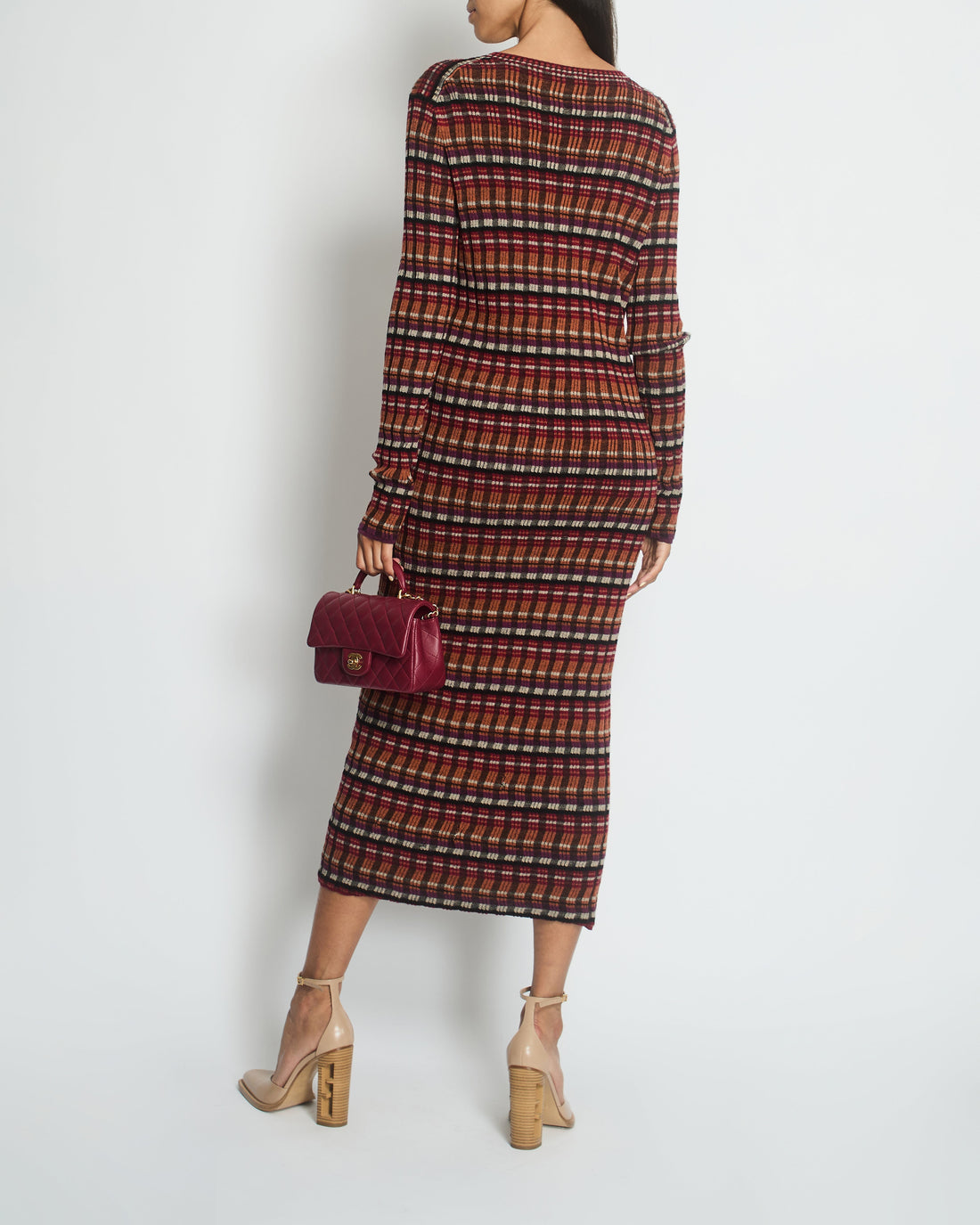Pearl Street Bags Chanel Orange Ribbed Long Sleeve Round Neck Maxi Dress with CC Button Detail FR 40 (UK 12)