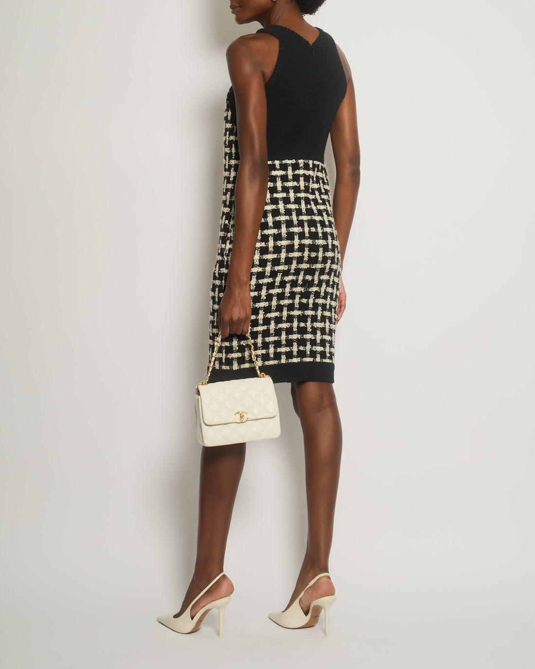 Pearl Street Bags Chanel 09P Black, White Check Halter-Neck Detail Sleeveless Tweed Dress Size FR 36 (UK 8)