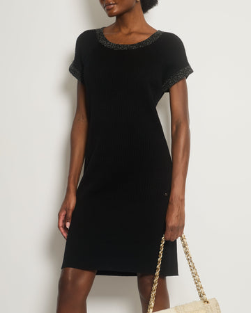 Pearl Street Bags Chanel 12P Black Knitted Short-Sleeve Dress with White Trim Detail FR 40 (UK 12)