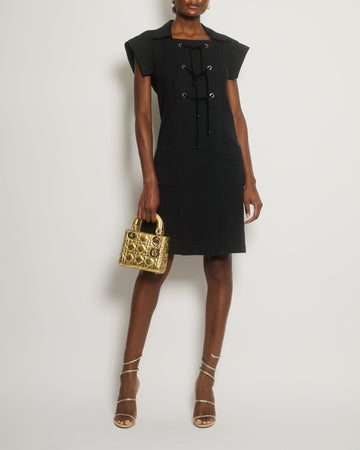 Pearl Street Bags Chanel 07C Black Tweed Short-Sleeve Dress with Eyelet Tie Detail Size FR 42 (UK 14)