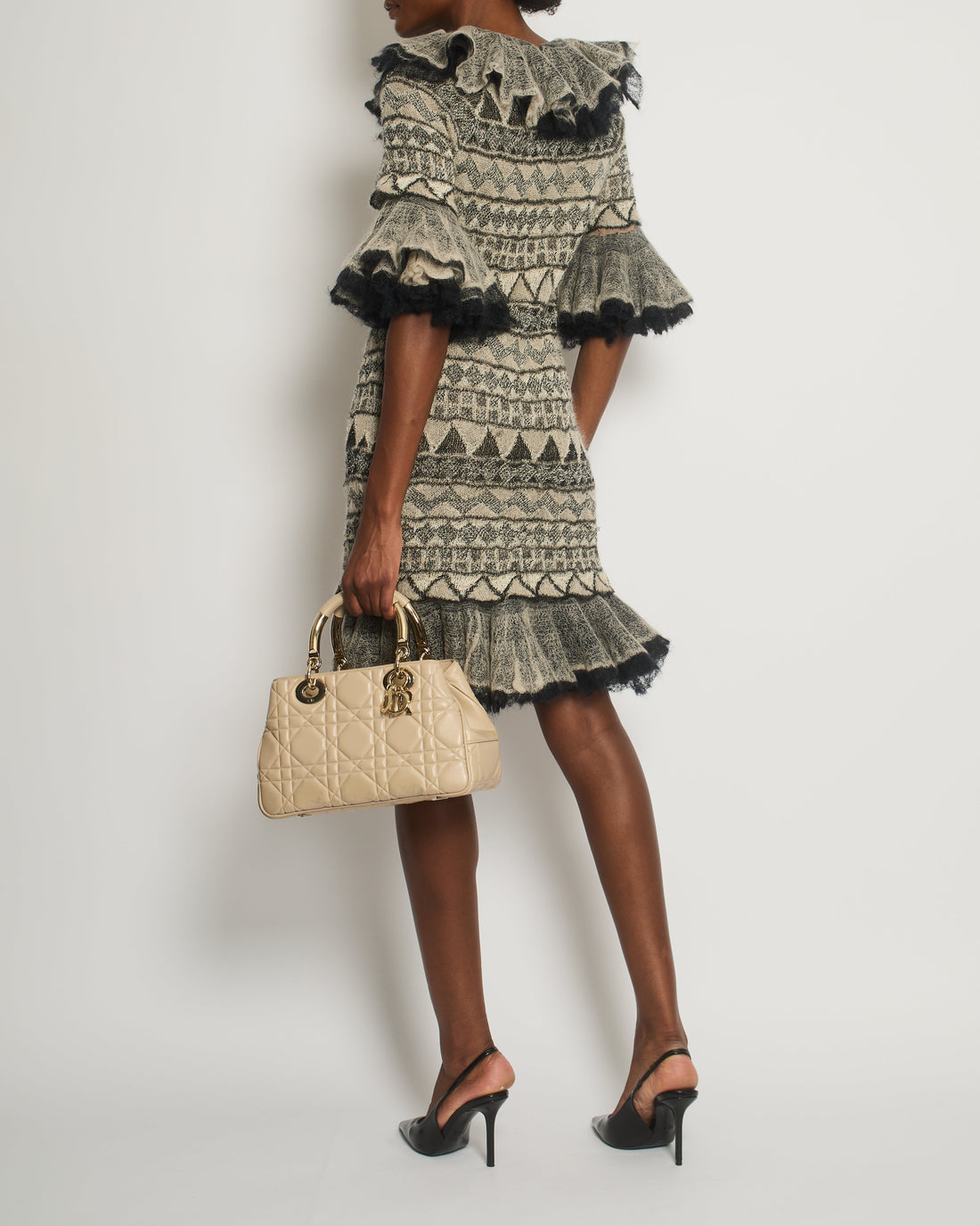 Pearl Street Bags Chanel 2009 Paris-Moscow Black, Grey, Beige Wool and Mohair Mini Ruffle Dress Size FR 38 (UK 10) RRP ¬£3,650