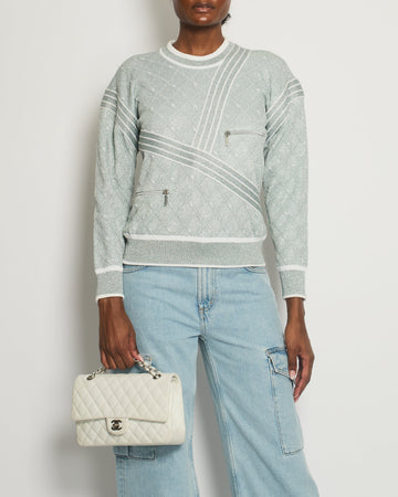 *HOT COLLECTION* Pearl Street Bags Chanel Spring / Summer 2016 Grey Metallic Airline Collection Jumper with Zip and Plane Details Size FR 36 (UK 8) RRP ¬£2,400