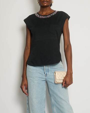 *FIRE PRICE* Pearl Street Bags Chanel Black Top with Collar Embellishment and CC Logo Detail Size FR 38 (UK 10)