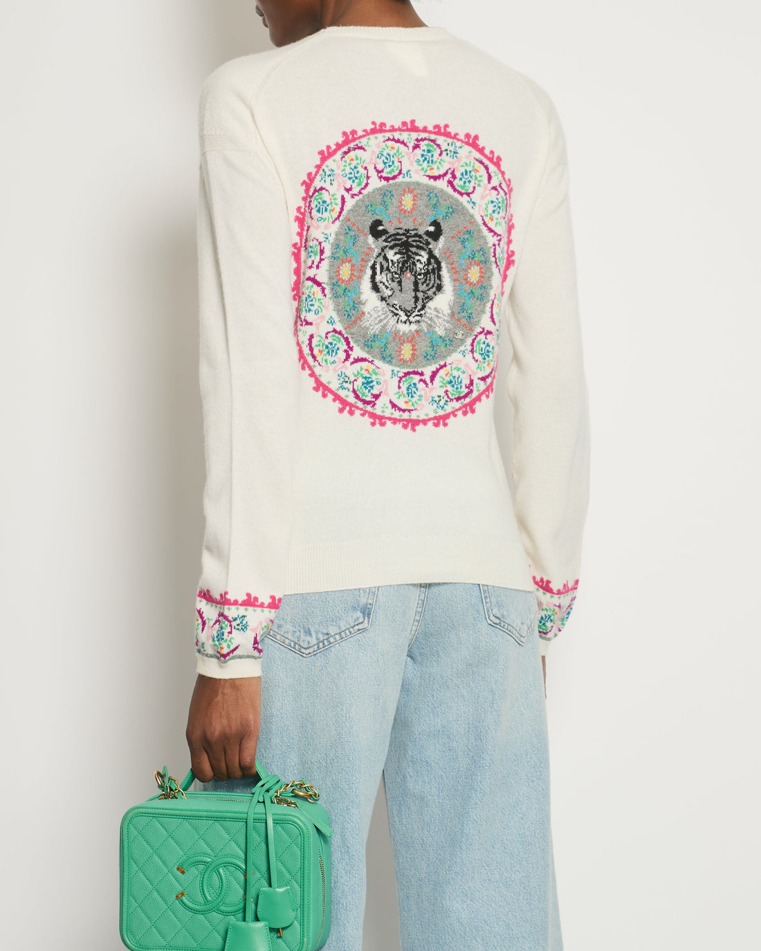 Pearl Street Bags Chanel Cream Round Neck Cashmere Jumper with Tiger and CC Detail FR 38 (UK 10)
