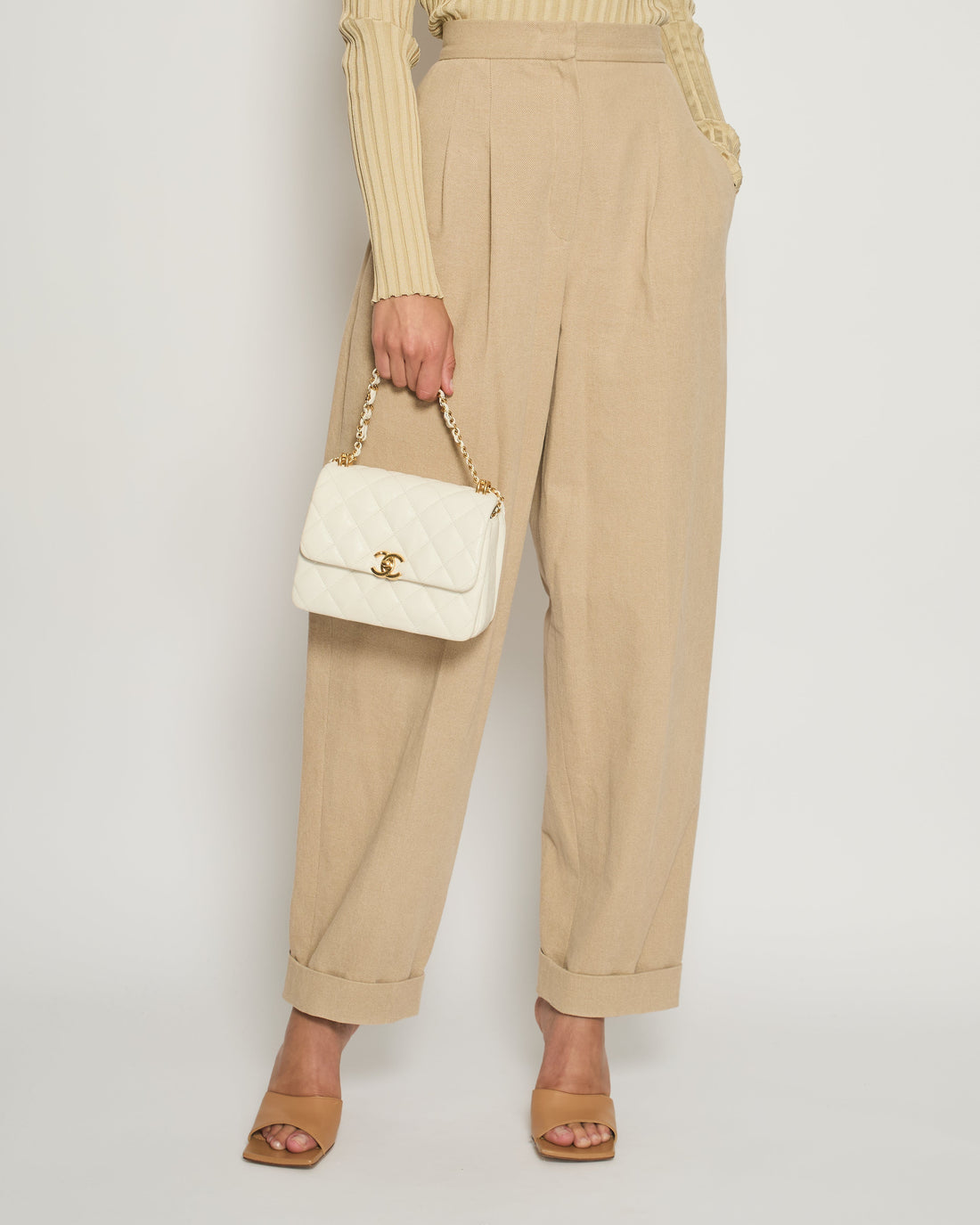 Pearl Street Bags Chanel Beige High-Waist Trors with Turn-up Detail FR 38 (UK 10)