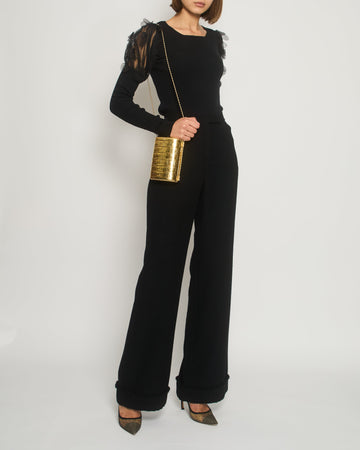 Pearl Street Bags Chanel Black Tweed High-Waist Trors with Frayed Trim Detail FR 38 (UK 10)