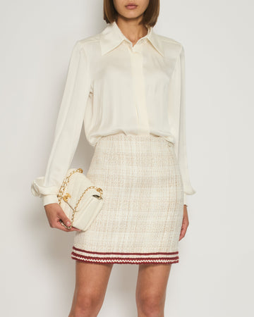 Pearl Street Bags Chanel Beige Tweed A-Line Skirt with Knitted Trim Detail FR 36 (UK 8)