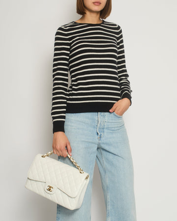 Pearl Street Bags Chanel Black and White Striped Cashmere Jumper with Silver Detail Size FR 38 (UK 10)
