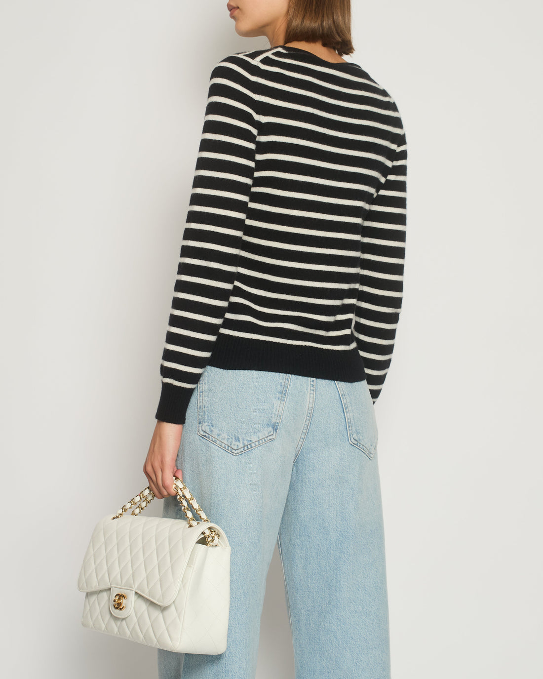 Pearl Street Bags Chanel Black and White Striped Cashmere Jumper with Silver Detail Size FR 38 (UK 10)