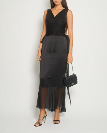 Pearl Street Bags Chanel Black 06A V-Neck Silk and Chiffon Maxi Dres with Ruching Size FR 38 (UK 10)
