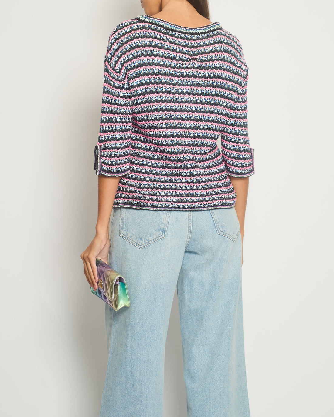 Pearl Street Bags Chanel Pink, Black Metallic Green Mid-Sleeve Top FR 38 (UK 10)