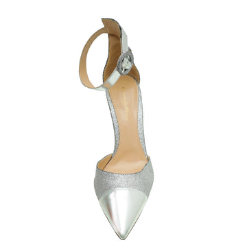 Gianvito Rossi Metallic Silver Glitter Ankle Strap Pump 40