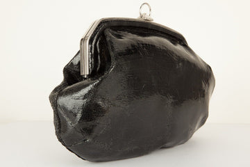 Sonia Rykiel Black Crinkle Patent Leather Shoulder Bag