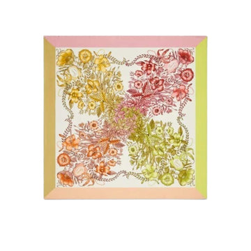 GG FLORAL PRINT SILK SQUARE SCARF IN PINK AND YELLOW 90CM