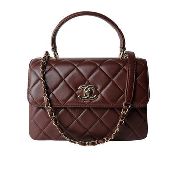 CC FLAP BAG WITH TOP HANDLE BURGUNDY 25CM