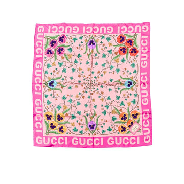GG FLORAL PRINT SILK SCARF IN IVORY IN PINK 90CM