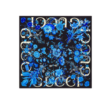 GG WOMEN'S FLORAL PRINT SILK CARRÃ SQUARE IN BLUE 90CM