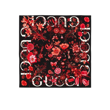 GG WOMEN'S FLORAL PRINT SILK CARRÃ SQUARE IN RED 90CM