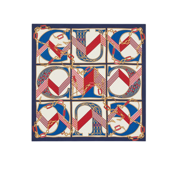 GG PRINTED SILK SCARF IN IVORY WHITE AND DARK BLUE 90CM 739829 3G001 4278