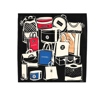 CC LUGGAGE PRINT SILK SCARF BLACK 90CM