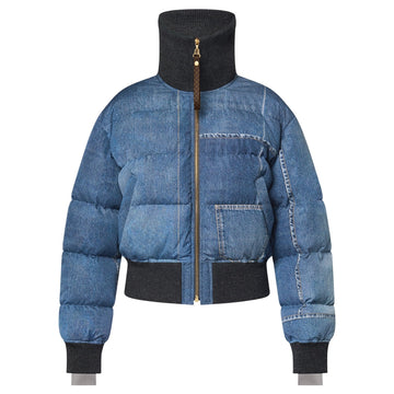 LV DENIM PRINT CROPPED PUFFER JACKET DENIM BLUE 1AGBUG