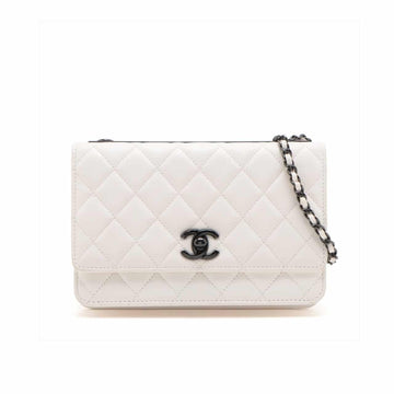 CC WALLET ON CHAIN WHITE togo/epsom/calf skin/cowhide/caviar 19CM