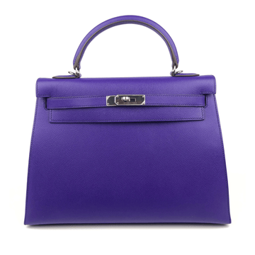 Hermes 32cm Violet Leather Sellier Kelly w/ Palladium Hardware