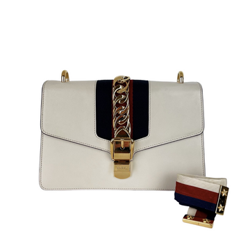 Gucci Sylvie Small Shoulder Bag in White GHW