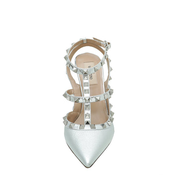 Valentino Silver Rockstud Caged Ankle Strap Pump 38