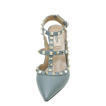 Valentino Light Gray Rockstud Caged Heel Ankle Strap 38