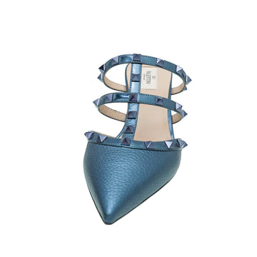 Valentino Metallic Blue Rockstud Mules 40