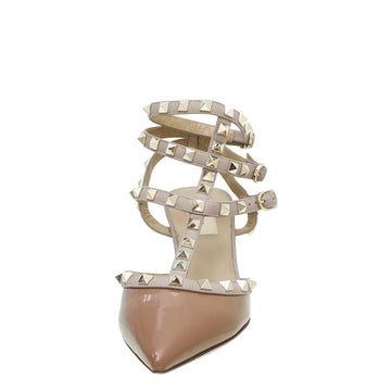 Valentino Light Brown Rockstud Caged 85mm Pump 37.5