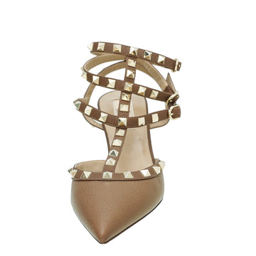 Valentino Brown Rockstud Caged 85mm Pump 37.5