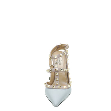 Valentino Pale Grayish Blue Rockstud Caged Ankle Strap Pumps 36