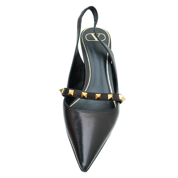 Valentino Black Rockstud Slingback Sculpted Heels 38